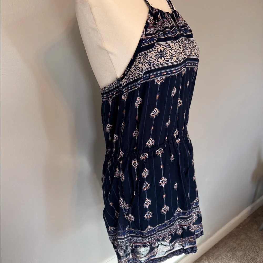 Angie Navy and White Patterned Romper